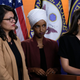 Rashida Tlaib (D-MI), Ilhan Omar (D-MN) and Alexandria Ocasio-Cortez (D-NY) at a news conference at the U.S. Capitol on July 15, 2019 in Washington, DC.